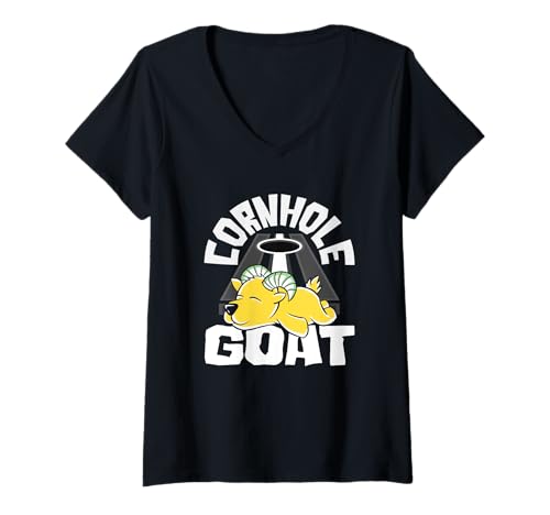 Damen Cornhole Player, lustiges Design: Cornhole Goat T-Shirt mit V-Ausschnitt von Dedicated Cornhole Players and Backyard Game Gifts