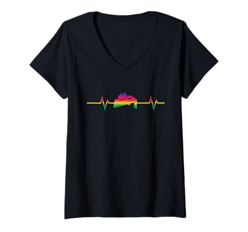 Damen Cornhole Player Heartbeat Vibes Design T-Shirt mit V-Ausschnitt von Dedicated Cornhole Players and Backyard Game Gifts