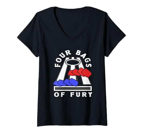 Damen Cornhole Player Vier Säcke voller Fury-Spaß T-Shirt mit V-Ausschnitt von Dedicated Cornhole Players and Backyard Game Gifts