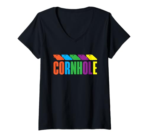 Damen Cornhole Rainbow Cornhole Spielerspaß T-Shirt mit V-Ausschnitt von Dedicated Cornhole Players and Backyard Game Gifts