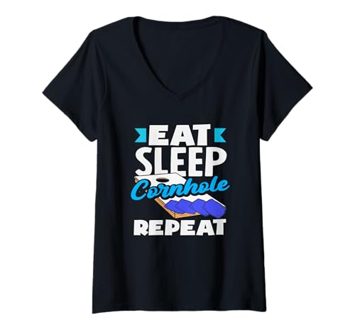 Damen Eat Sleep Cornhole Repeat Cornhole Lover Fun T-Shirt mit V-Ausschnitt von Dedicated Cornhole Players and Backyard Game Gifts
