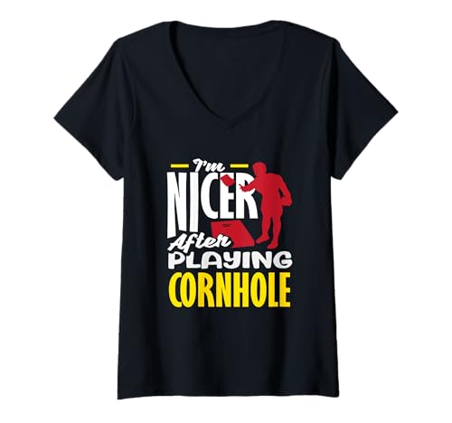 Damen Ich bin netter, nachdem ich Cornhole Lover gespielt habe T-Shirt mit V-Ausschnitt von Dedicated Cornhole Players and Backyard Game Gifts
