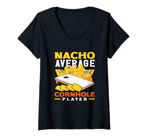 Damen Lustiges Design von Nacho Average Cornhole Player T-Shirt mit V-Ausschnitt von Dedicated Cornhole Players and Backyard Game Gifts