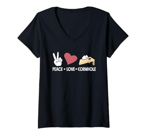 Damen Peace Love Cornhole Cornhole Spielerspaß T-Shirt mit V-Ausschnitt von Dedicated Cornhole Players and Backyard Game Gifts