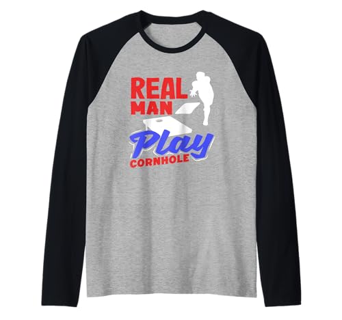 Echte Männer spielen Cornhole Lover Perfekter Spielspaß Raglan von Dedicated Cornhole Players and Backyard Game Gifts