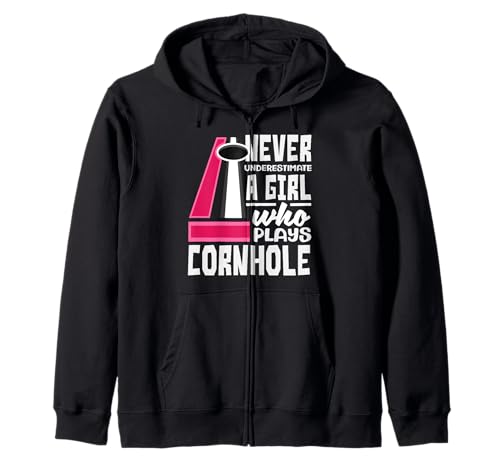 Unterschätze Niemals EIN Mädchen, das Cornhole Player spielt Kapuzenjacke von Dedicated Cornhole Players and Backyard Game Gifts