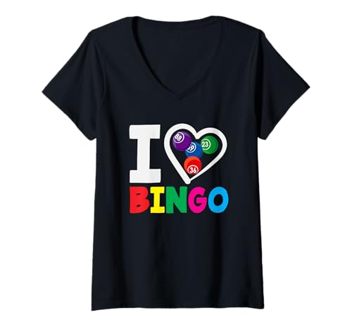 Damen Ich liebe Bingo Heart Bingo Player Fun Style T-Shirt mit V-Ausschnitt von Dedicated Fans of Bingo Games and Jackpot Gifts