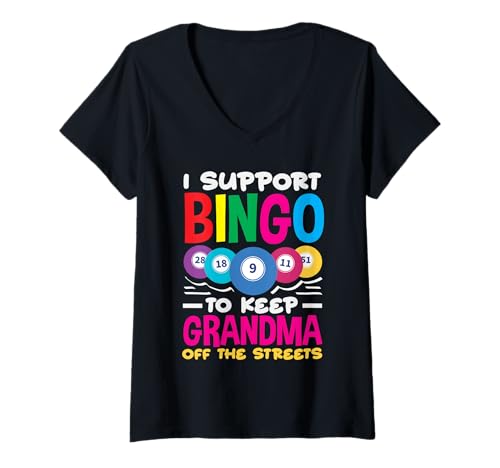 Damen Ich unterstütze Bingo Grandma Bingo Player T-Shirt mit V-Ausschnitt von Dedicated Fans of Bingo Games and Jackpot Gifts