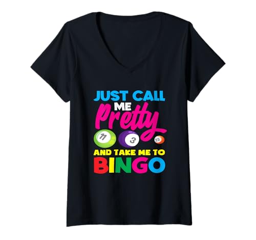 Damen Nenn mich einfach Pretty und bring mich zu Bingo Player T-Shirt mit V-Ausschnitt von Dedicated Fans of Bingo Games and Jackpot Gifts