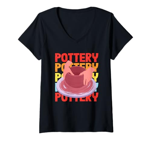 Damen Töpferei Enthusiast Crafting Hands Art T-Shirt mit V-Ausschnitt Damen Töpferei Enthusiast Crafting Hands Art T-Shirt mit V-Ausschnitt von Dedicated Fans of Pottery and Ceramic Crafting
