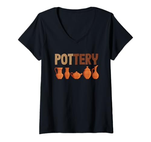 Damen Töpferei Steingut Gefäße Charm T-Shirt mit V-Ausschnitt Damen Töpferei Steingut Gefäße Charm T-Shirt mit V-Ausschnitt von Dedicated Fans of Pottery and Ceramic Crafting