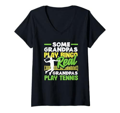 Damen Design „Echte Opas Spielen Tennisspieler“ T-Shirt mit V-Ausschnitt von Dedicated Fans of Tennis Matches and Racket Sports