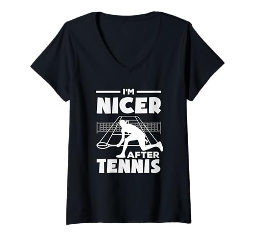 Damen Ich Bin Netter nach Tennis Tennis Player Sport Fun T-Shirt mit V-Ausschnitt von Dedicated Fans of Tennis Matches and Racket Sports