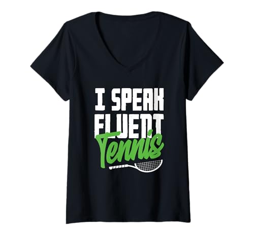 Damen Ich spreche fließend Tennisspieler lieben Sport T-Shirt mit V-Ausschnitt von Dedicated Fans of Tennis Matches and Racket Sports