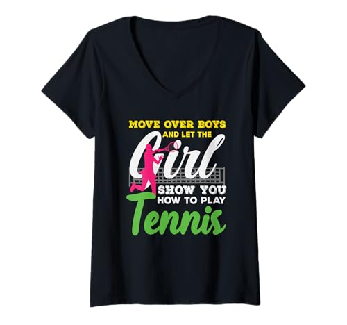 Damen Move Over Tennisspielerin Mädchen Zeig dir wie T-Shirt mit V-Ausschnitt von Dedicated Fans of Tennis Matches and Racket Sports