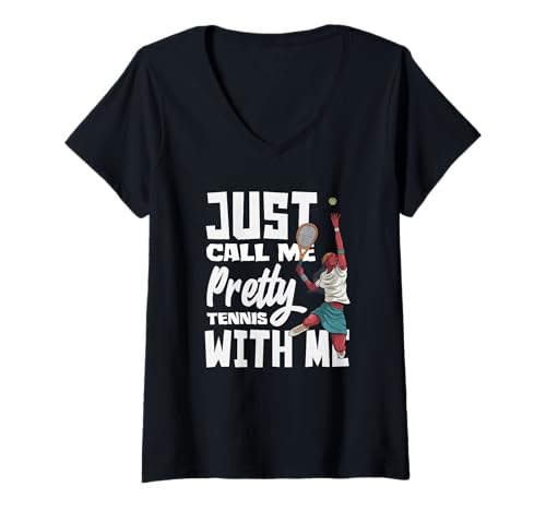 Damen Nenn Mich einfach Hübsche Tennisspielerin mit Mir T-Shirt mit V-Ausschnitt von Dedicated Fans of Tennis Matches and Racket Sports