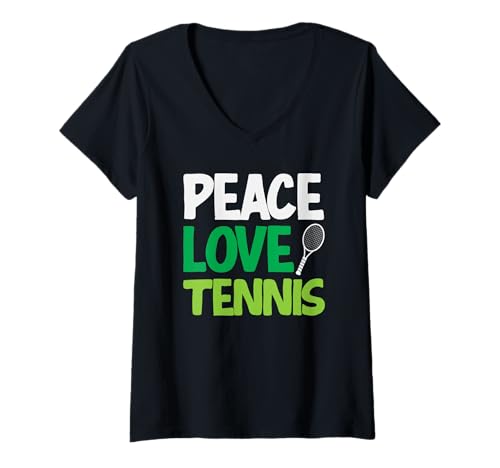 Damen Peace Love Tennisspieler-Vibes T-Shirt mit V-Ausschnitt von Dedicated Fans of Tennis Matches and Racket Sports