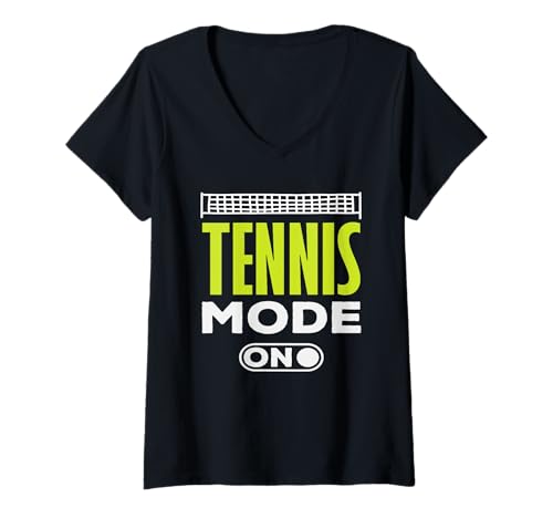 Damen Tennis-Modus auf Tennisspieler-Enthusiasten-Vibe T-Shirt mit V-Ausschnitt von Dedicated Fans of Tennis Matches and Racket Sports