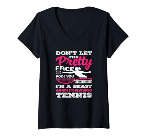 Damen Tennisspieler Don't Let Pretty Face Fool You T-Shirt mit V-Ausschnitt von Dedicated Fans of Tennis Matches and Racket Sports