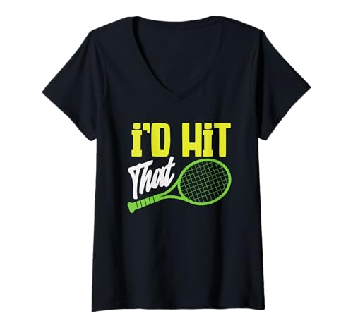 Damen Tennisspieler I'd Hit That Enthusiast Fun T-Shirt mit V-Ausschnitt Damen Tennisspieler I'd Hit That Enthusiast Fun T-Shirt mit V-Ausschnitt von Dedicated Fans of Tennis Matches and Racket Sports