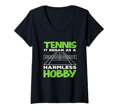 Damen Tennisspieler It Began As A Harmless Hobby T-Shirt mit V-Ausschnitt von Dedicated Fans of Tennis Matches and Racket Sports