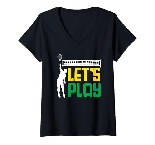 Damen Tennisspieler Let's Play Enthusiast Design T-Shirt mit V-Ausschnitt von Dedicated Fans of Tennis Matches and Racket Sports