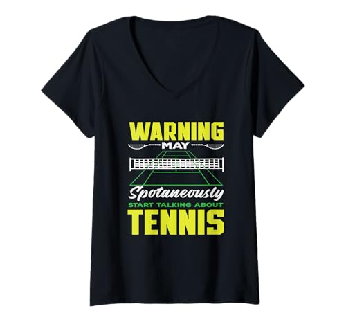 Damen Warnung Tennisspieler kann anfangen Tennis zu sprechen T-Shirt mit V-Ausschnitt von Dedicated Fans of Tennis Matches and Racket Sports