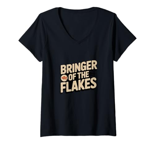 Damen Bringer of The Flakes Fish Keeper Aquarium Life T-Shirt mit V-Ausschnitt von Dedicated Fish Parent Aquatic Hobbyist
