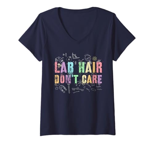 Damen Lustiges Laborhaar Don't Care Squad Crew-Lehrer Think Nerd T-Shirt mit V-Ausschnitt von Dedicated Inspire Geek I Teach Graduate STEM Trip
