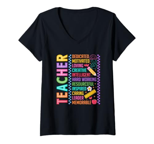 Damen Lehrer engagiert motiviert liebevoll kreativ intelligent T-Shirt mit V-Ausschnitt Damen Lehrer engagiert motiviert liebevoll kreativ intelligent T-Shirt mit V-Ausschnitt von Dedicated Motivated Loving Creative Intelligent