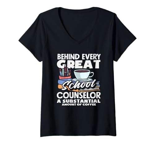 Damen Hinter jedem großartigen Kaffee eines Schulberaters T-Shirt mit V-Ausschnitt von Dedicated School Counselors and Student Support