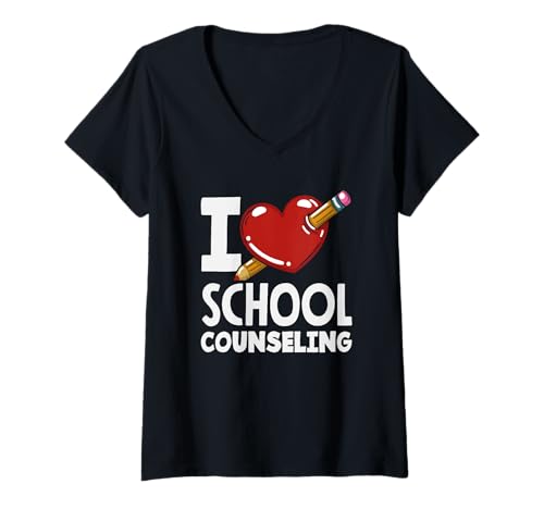 Damen I Love School Counseling Herz Bleistift Design T-Shirt mit V-Ausschnitt von Dedicated School Counselors and Student Support