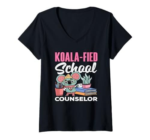 Damen Koala-Fied Schulberater Humor Design T-Shirt mit V-Ausschnitt von Dedicated School Counselors and Student Support
