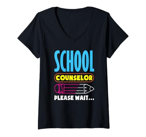 Damen Schulberater Please Wait, Bleistift-Design T-Shirt mit V-Ausschnitt von Dedicated School Counselors and Student Support