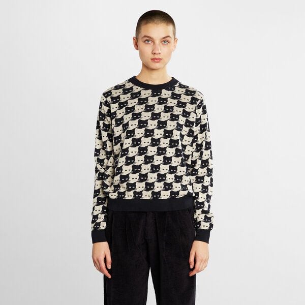 DEDICATED Damen Strickpullover Arendal Cats aus Biobaumwolle - Schwarz Weiß von Dedicated