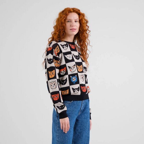 DEDICATED Damen Strickpullover Sweater Arendal Cat Bingo von Dedicated