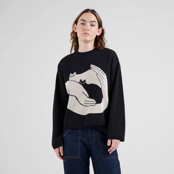 DEDICATED Damen Strickpullover Sweater Limhamn Kittens Black von Dedicated