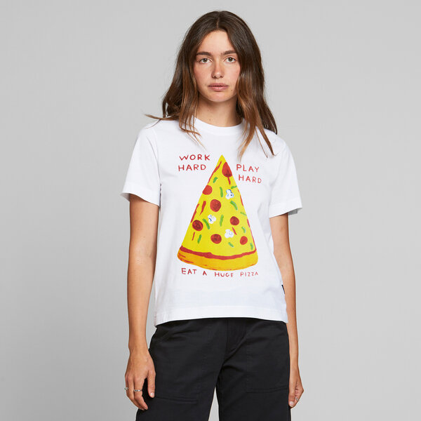 DEDICATED Damen T-Shirt Work Hard Pizza - White von Dedicated