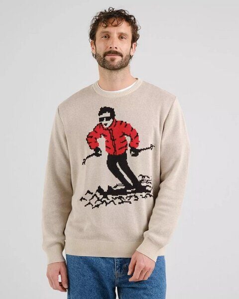 DEDICATED Herren Pullover Mora Fallen Skier Pullover - Oat White von Dedicated