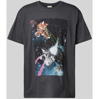 Dedicated Relaxed Fit T-Shirt mit Rundhalsausschnitt Modell 'Lazer Cats' in Anthrazit, Größe XXL von Dedicated
