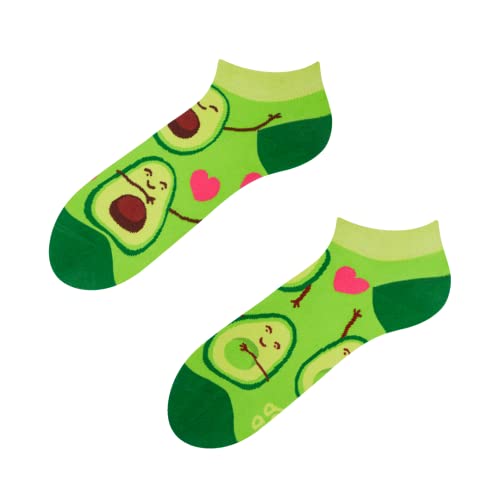 Dedoles Sneaker Socken Low Cut Füßlinge Unisex Damen Herren Baumwolle lustiges Design Geschenk links rechts verschieden, Farbe Grün, Motiv Avocado-Liebe Knöchelsocken, Gr. 35-38 von Dedoles