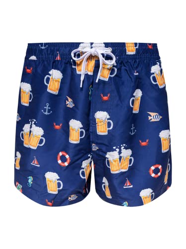 Dedoles Badehose Herren 100% recyceltes Polyester Badeshorts für Männer lustige Designs Kokosnuss Zitronen Surf Schwimmer Swim Trunks, Farbe: Boot im Bier-Meer, Gr.: L von Dedoles