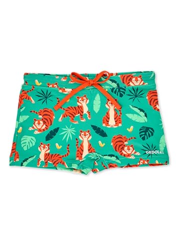 Dedoles Badehose Herren Jungen 100% recyceltes Polyester Badeshorts für Männer lustige Designs Kokosnuss Zitronen Surf Schwimmer Swim Trunks, Farbe: Grün, Motiv: Tiger im Dschungel, Gr. 3-4 Jahre von Dedoles