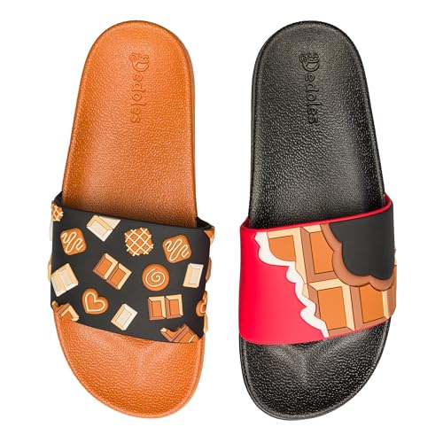 Dedoles Badeschuhe & Hausschuhe Damen Herren & Kinder Badesandalen lustige Designs Bücher Kaffee Party Pizza Fuchs Bär Lama Wolken Geschenk, Farbe: Schokoladenliebe, Gr.: 46 EU von Dedoles