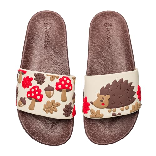 Dedoles Badeschuhe & Hausschuhe Damen Herren & Kinder Badesandalen lustige Designs Bücher Kaffee Party Pizza Fuchs Bär Lama Wolken Geschenk, Farbe: Waldigel, Gr.: 34 EU von Dedoles