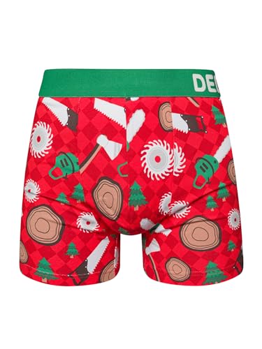 Dedoles Boxershorts Herren & Jungen Unterwäsche Trunks Baumwolle lustige Designs Dinosaurier Hamster Spiele Maulwurf Geschenk, Farbe Rot, Motiv Holzfäller Unterhose, Gr. 3XL von Dedoles