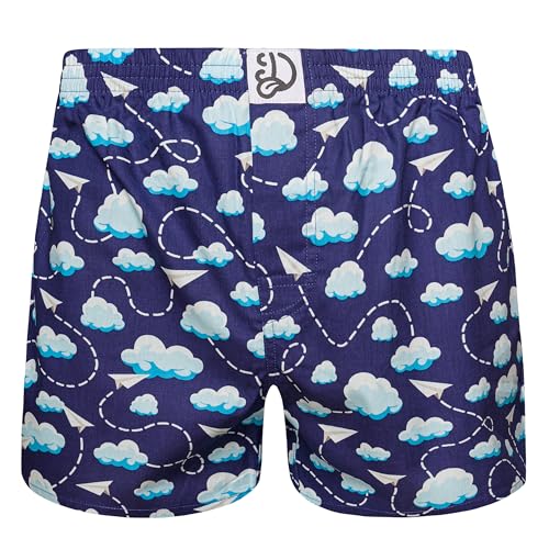 Dedoles Boxershorts Herren Unterwäsche Männer Trunks Baumwolle lustige Designs Tiere Avocado Hamster Spiele Formel-Rennen, Farbe Blau, Motiv Papierflugzeuge und Wolken, Gr. S von Dedoles