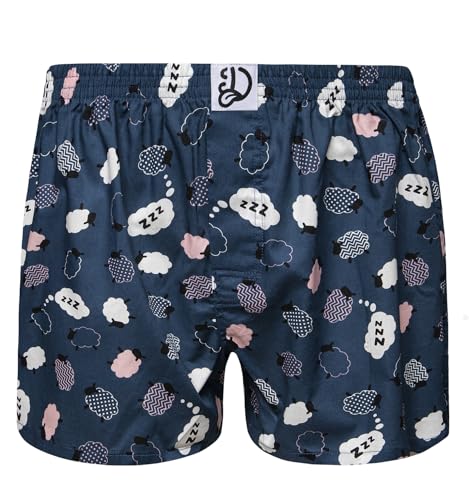 Dedoles Boxershorts Herren Unterwäsche Männer Trunks Baumwolle lustige Designs Tiere Avocado Hamster Spiele Formel-Rennen, Farbe Blau, Motiv Schafezählen, Gr. S von Dedoles