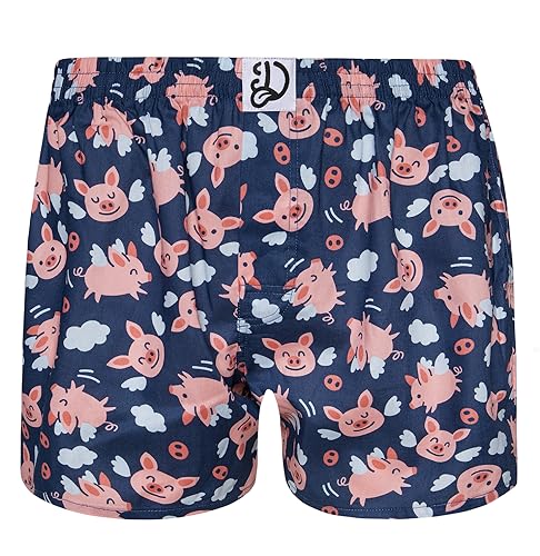 Dedoles Boxershorts Herren & Jungen Unterwäsche Trunks Baumwolle lustige Designs Dinosaurier Hamster Spiele Maulwurf Geschenk, Farbe Blau, Motiv Fliegende Schweinchen Boxershorts, Gr. S von Dedoles