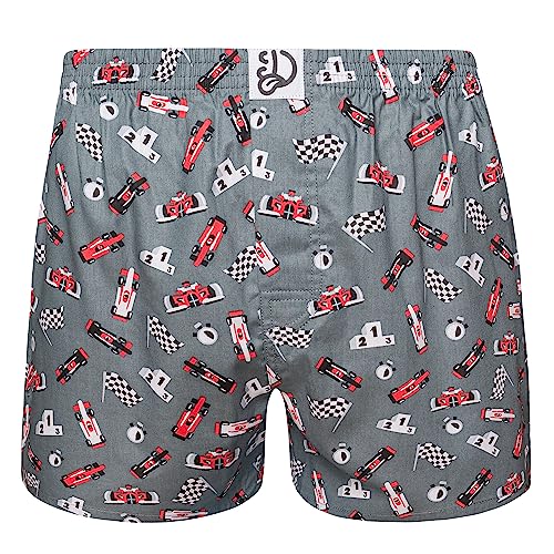 Dedoles Boxershorts Herren & Jungen Unterwäsche Trunks Baumwolle lustige Designs Dinosaurier Hamster Spiele Maulwurf Geschenk, Farbe Rot, Motiv Formel-Rennen Boxershorts, Gr. S von Dedoles